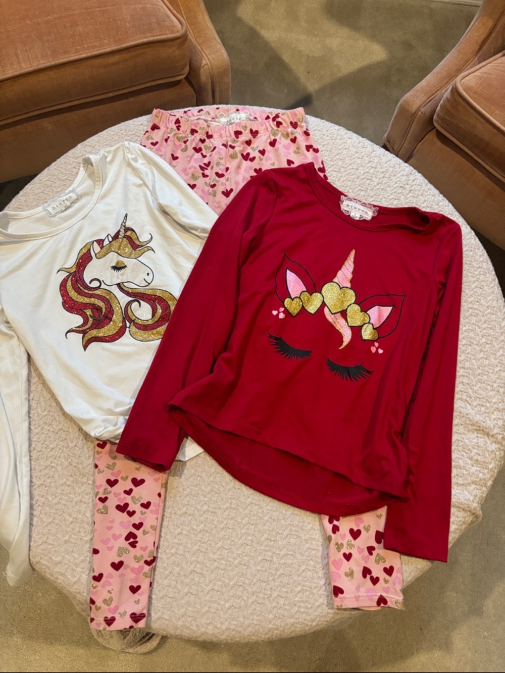 btween Girls' Unicorn Pajama Set - Red, White & Pink